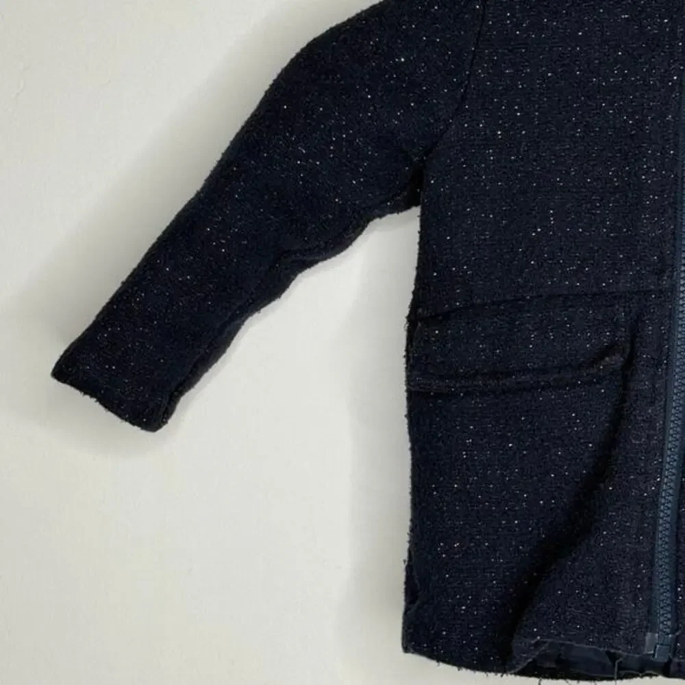 OshKosh B’gosh Girls Navy Sparkle Knit Faux Fur‎ Hooded Coat Jacket Size 3T Cozy